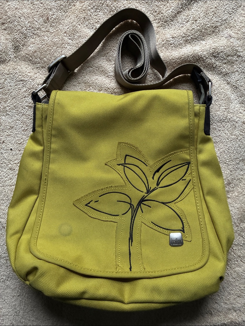 Haiku Chartreuse Canvas Crossbody with Leaf Motif